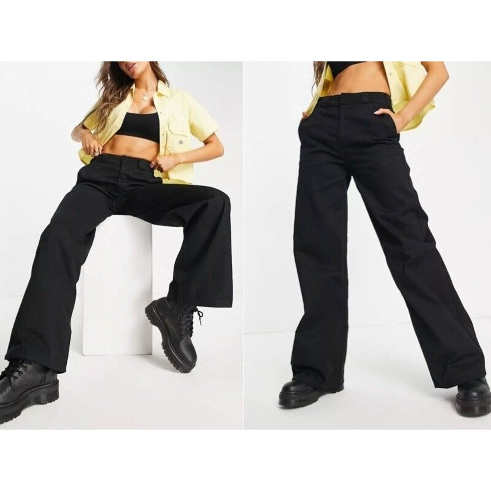 Dickies Worker Wide Juniors WOMEN'S High Rise SKATER black pants 11/30 Y2K